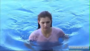 sexy teen fiona wearing a wet t shirt and playing with her perky nipples
