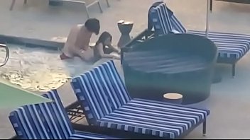 amatuer couple has sex in public pool vacation