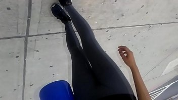 Slim teen latina in grey leggings cameltoe pussy print