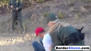 Shameless amateur sluts get fucked hard in three way with border patrol agent